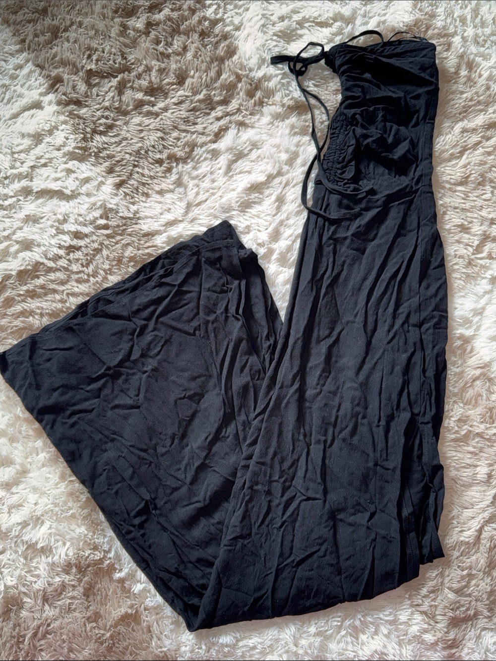 Black Strapless Ruched Front Jumpsuit